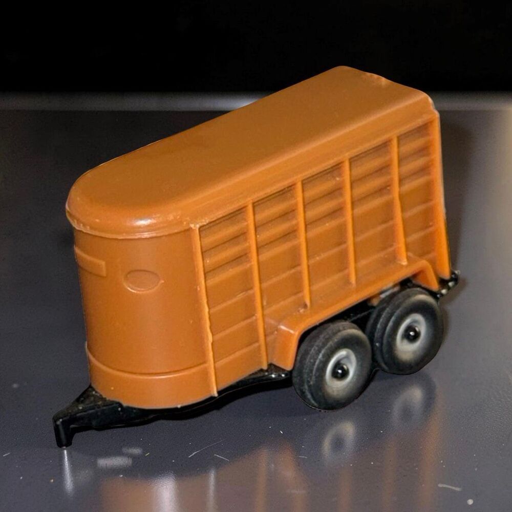 Vintage Mini Ertl Farm Horse Trailer Open Back Black Die Cast Brown Plastic Trai